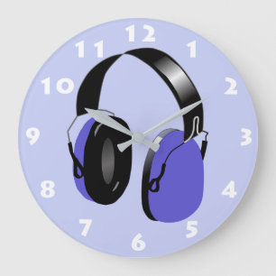 GRANDE HORLOGE RONDE DJ BLUE MUSIC HEADPHONES DESIGN
