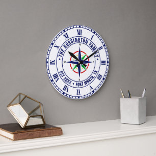 Grande Horloge Ronde do-it-yourself Couleurs Compass Rose Nom de famill