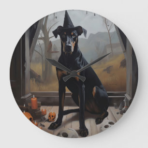 Grande Horloge Ronde Doberman Citrouilles Halloween Épouvantable