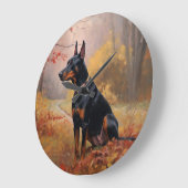 Grande Horloge Ronde Doberman en automne Feuilles automne Inspire (Angle)