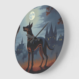 Grande Horloge Ronde Doberman Halloween Épouvantable