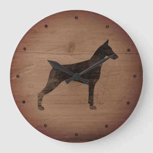 Grande Horloge Ronde Doberman Pinscher Silhouette Style rustique (Recto)