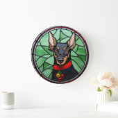 Grande Horloge Ronde Doberman Pinscher Vitrail Noël (Maison)