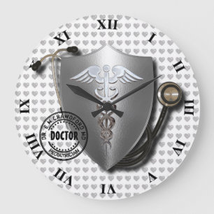Grande Horloge Ronde Docteur Symbols Caduceus On Stethoscope et timbre