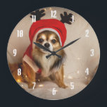 Grande Horloge Ronde Dog Deer<br><div class="desc">chihuahua puppy dog reindeer, 
friend merry home antler, 
terrier snow small adorable, 
sweet antlers happy horns, 
hat doggy xmas santa, 
red winter costume holiday, 
cute festive canine breed, 
celebration funny deer christmas, 
animal pet claus, 
puppy chihuahua dog reindeer, </div>