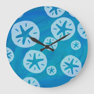 Grande Horloge Ronde Dollar de sable blanc et Motif bleu