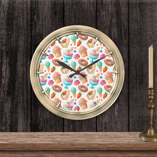 Grande Horloge Ronde Donuts et crème glacée