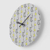 Grande Horloge Ronde Doodle Birds, Grey et Jaune (Angle)
