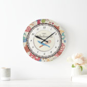 Grande Horloge Ronde Doodle flowers utensils (Maison)