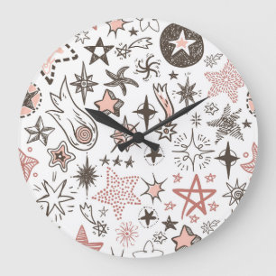 Grande Horloge Ronde Doodles cosmiques : Étoiles et comètes