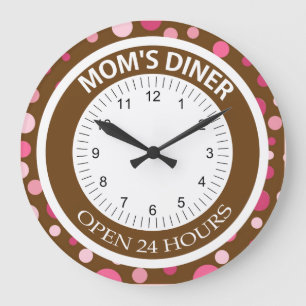 Grande Horloge Ronde Dots Brown et roses Matin de maman