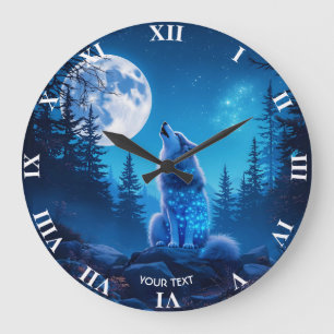 Grande Horloge Ronde Double exposition de loup mignon Imaginaire