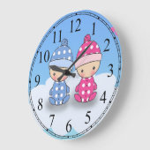 Grande Horloge Ronde Double garçon et fille bébé Polka Pot mural horlog (Angle)