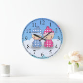 Grande Horloge Ronde Double garçon et fille bébé Polka Pot mural horlog (Maison)