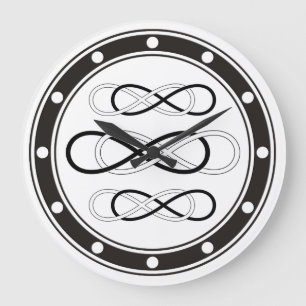 Grande Horloge Ronde Double infini de symbole - noir et blanc