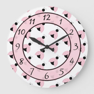 Grande Horloge Ronde Douce rose Ladybug enfant ou bébé pépinière