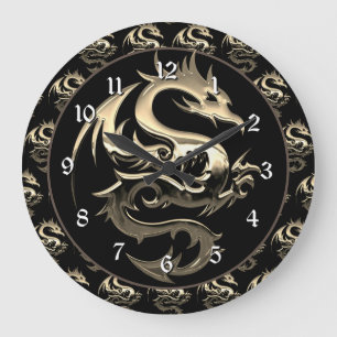 Grande Horloge Ronde Dragon métallique