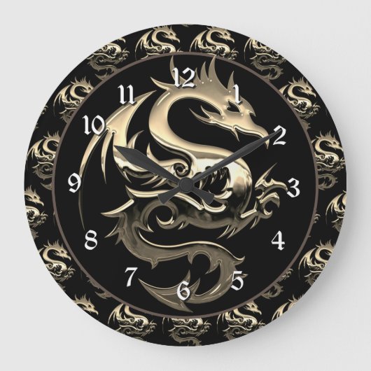 Grande Horloge Ronde Dragon Métallique Doré (Recto)