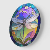 Grande Horloge Ronde Dragonfly en verre (Angle)