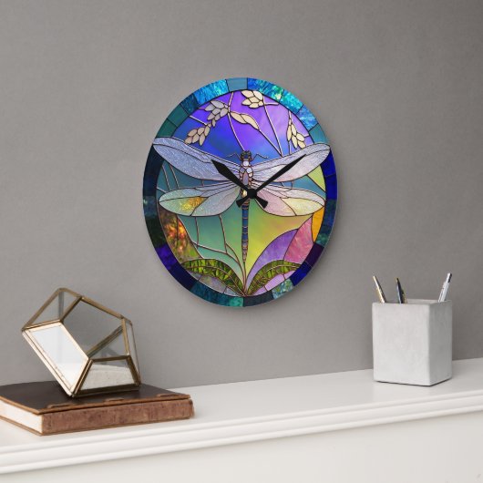 Grande Horloge Ronde Dragonfly en verre (Bureau)