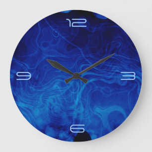 Grande Horloge Ronde Dramatique Abstrait Motif bleu électrique