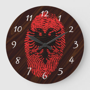 Grande Horloge Ronde Drapeau albanais d'empreinte digitale de contact