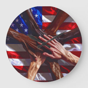 Grande Horloge Ronde Drapeau américain avec les mains de divers América