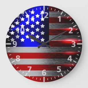 Grande Horloge Ronde Drapeau américain coupé par laser 1 de tranchant