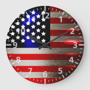 Grande Horloge Ronde Drapeau américain coupé par laser 2 de tranchant