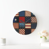 Grande Horloge Ronde Drapeau Américain, Motif sans chichi. (Maison)