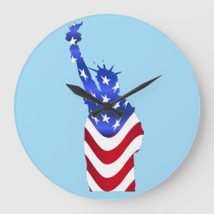 Grande Horloge Ronde Drapeau américain Statue de la Liberté Acrylique H