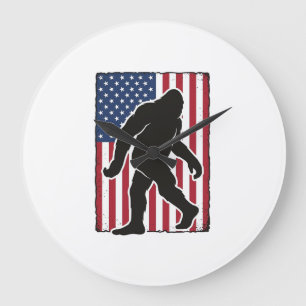 Grande Horloge Ronde Drapeau américain vintage silhouette Bigfoot vecte