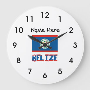 Grande Horloge Ronde Drapeau bélizien personnalisé Belize