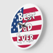 Grande Horloge Ronde Drapeau Best Papa Ever USA (Angle)