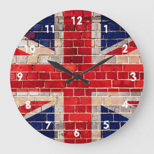Grande Horloge Ronde Drapeau britannique d'Union Jack sur un mur de