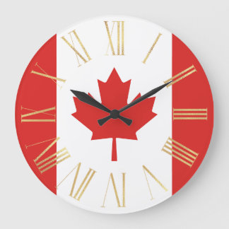 Grande Horloge Ronde Drapeau canadien avec or