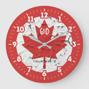 Grande Horloge Ronde Drapeau canadien feuille d'érable sur un