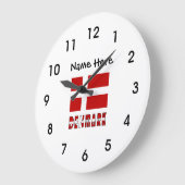Grande Horloge Ronde Drapeau danois avec votre nom (Angle)