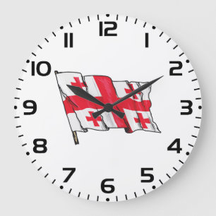 Grande Horloge Ronde Drapeau de la Géorgie rouge et blanc à cinq croix