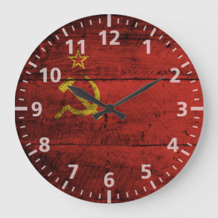 Grande Horloge Ronde Drapeau de l'Union Soviétique sur un vieux grain d