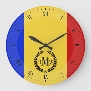 Grande Horloge Ronde Drapeau de Roumanie