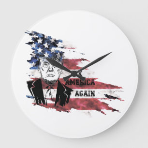 Grande Horloge Ronde Drapeau des Etats-Unis.Donald Trump.