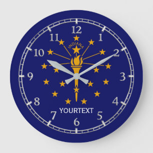 Grande Horloge Ronde Drapeau d'état personnalisé Indiana sur
