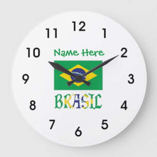 Grande Horloge Ronde Drapeau du Brésil et Brésil Comme Nom