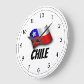 Grande Horloge Ronde Drapeau du Chili, étiqueté (Angle)