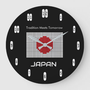 Grande Horloge Ronde Drapeau du Japon sur fond noir – Minimalisme audac