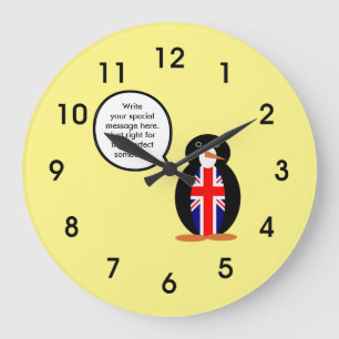 Grande Horloge Ronde Drapeau du Royaume-Uni Parlant Mme Penguin