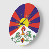 Grande Horloge Ronde Drapeau du Tibet libre (Angle)