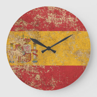 Grande Horloge Ronde Drapeau espagnol vintage âgé rugueux
