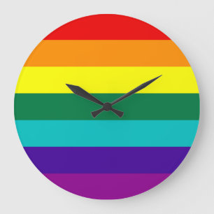 Grande Horloge Ronde Drapeau Gay pride arc-en-ciel 7 bandes